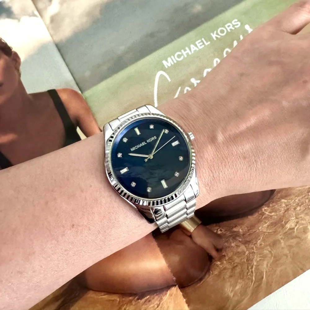 Michael Kors Silver Bracelet Watch with Navy Dial
